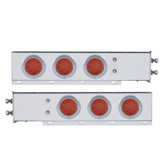 2-1/2" Bolt Pattern Chrome Spring Loaded Bar W/6X 12 LED 4" Refl. Lights & Visors-Red LED & Lens (Pa