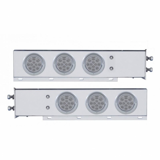 2-1/2" Bolt Pattern Chrome Spring Loaded Bar W/6X 12 LED 4" Refl. Lights & Visors-Red LED/Clear Lens
