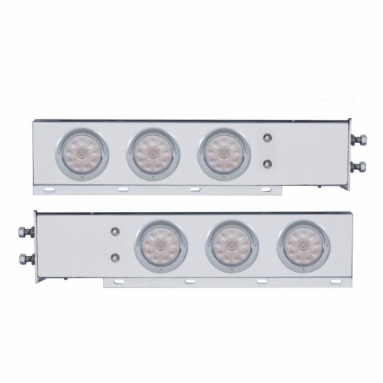 2-1/2" Bolt Pattern Chrome Spring Loaded Bar W/6X 4" 10 LED Lights & Visors -Red LED/Clear Lens (Pai