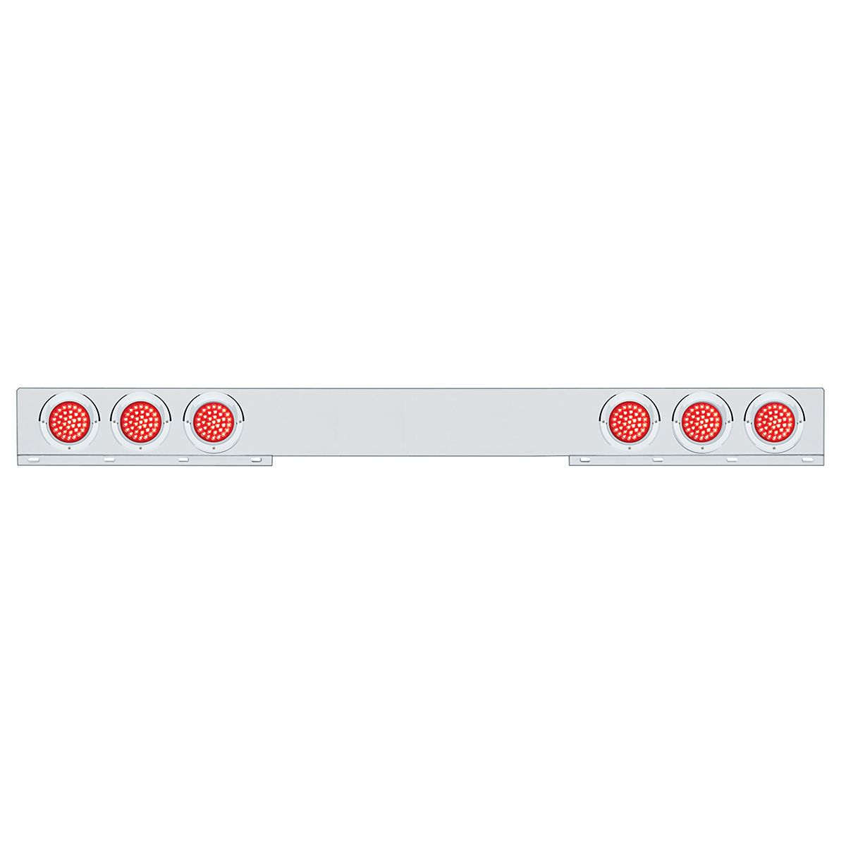 Chrome 1 Piece Rear Light Bar With Six 36 LED 4" Lights & Visors - Red LED/Red Lens