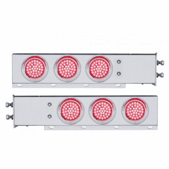 2-1/2" Bolt Pattern Chrome Spring Loaded Bar W/6X 36 LED 4" Lights & Visors -Red LED & Lens (Pair)