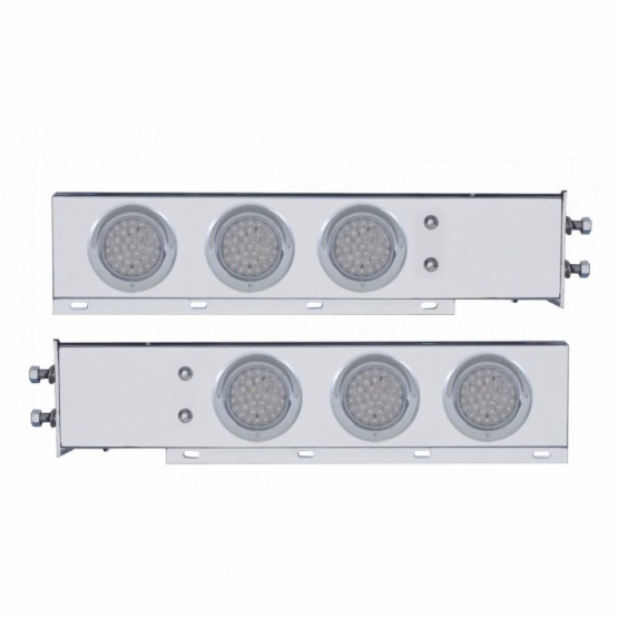 2-1/2" Bolt Pattern Chrome Spring Loaded Bar W/6X 36 LED 4" Lights & Visors -Red LED/Clear Lens (Pai