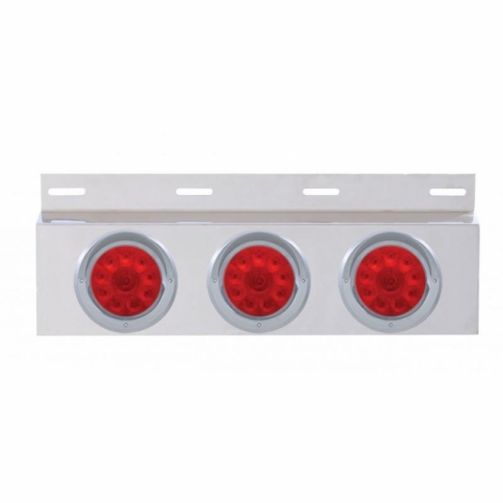 Stainless Top Mud Flap Plate With 3X 10 LED 4" Lights & Visors - Red LED/Red Lens (Each)