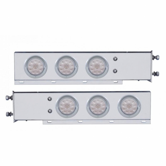 3-3/4" Bolt Pattern SS Spring Loaded Bar With 6X 4" 10 LED Lights & Visors -Red LED/Clear Lens (Pair