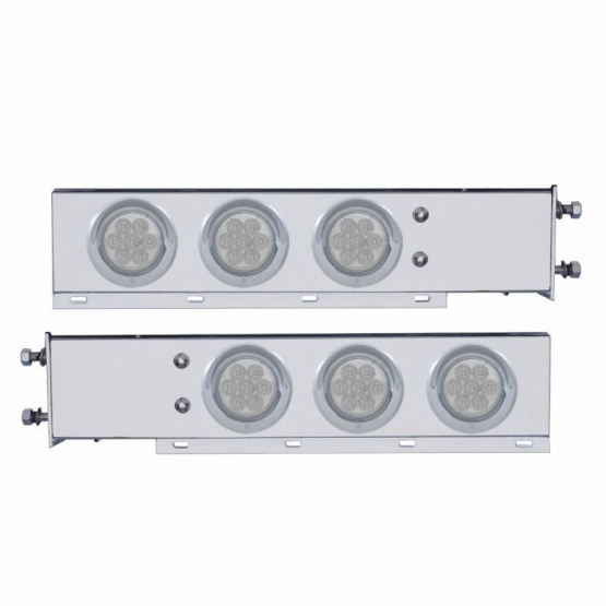 3-3/4" Bolt Pattern SS Spring Loaded Bar With 6X 4" 7 LED Lights & Visors -Red LED/Clear Lens (Pair)