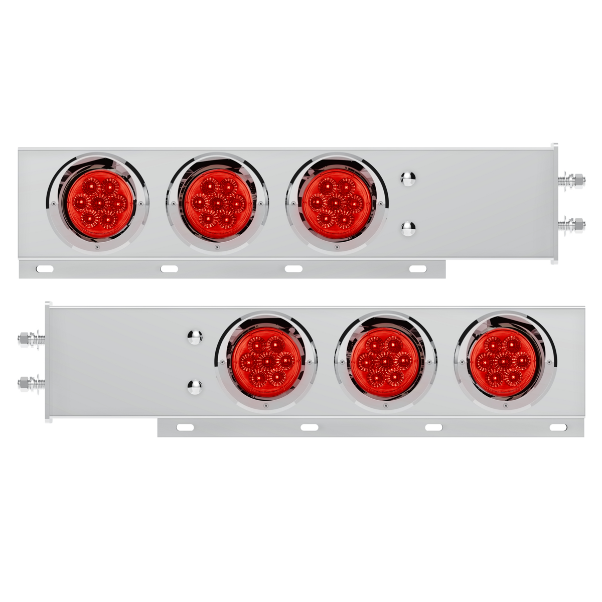 2.5" Bolt Pattern SS Spring Loaded Bar With 6X 4" 7 LED Lights & Visors -Red LED & Lens (Pair)