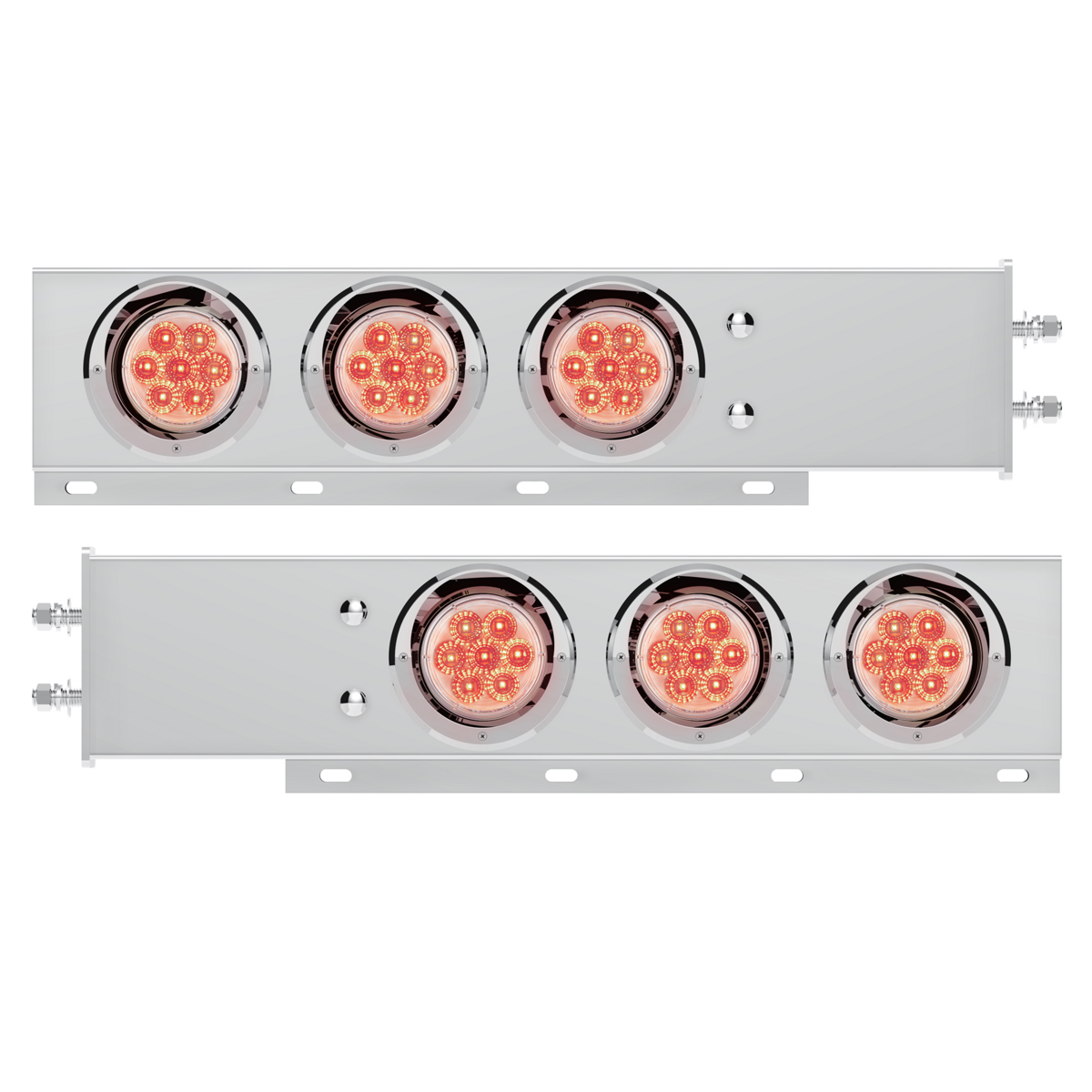 2.5" Bolt Pattern SS Spring Loaded Bar With 6X 4" 7 LED Lights & Visors -Red LED/Clear Lens (Pair)