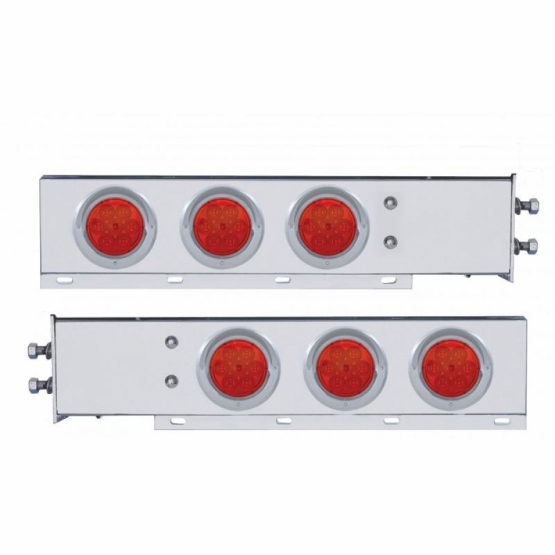 2" Bolt Pattern Stainless Spring Loaded Light Bar With 6X 4" 7 LED Lights & Visors - Red LED/Red Len