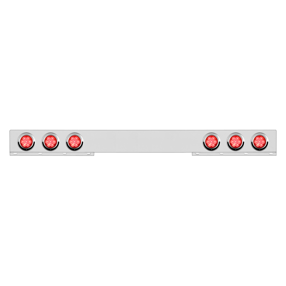 Chrome 1 Piece Rear Light Bar With Six 7 LED 4" Reflector Lights & Visors - Red LED/Red Lens