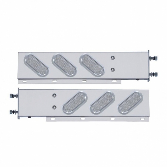 3-3/4" Bolt Pattern SS Spring Loaded Bar With 6" Oval 19 LED Lights & Visors -Red LED/Clear Lens (Pa