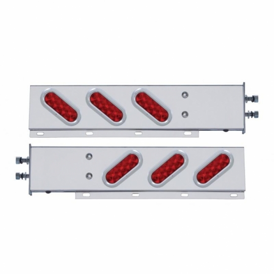 2-1/2" Bolt Pattern SS Spring Loaded Bar With 6 Oval 10 LED Lights & Bezel -Red LED & Lens (Pair)
