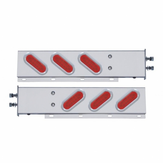 2-1/2" Bolt Pattern SS Spring Loaded Bar With 6 Oval 12 LED Lights & Bezel -Red LED & Lens (Pair)