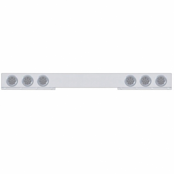 Chrome 1 Piece Rear Light Bar With Six 12 LED 4" Reflector Lights & Bezels - Red LED/Clear Lens