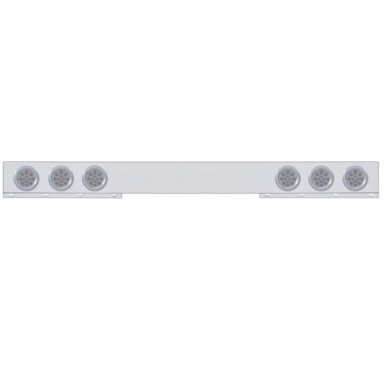 Stainless 1 Piece Rear Light Bar With 6X 12 LED 4" Reflector Lights & Bezels - Red LED/Clear Lens