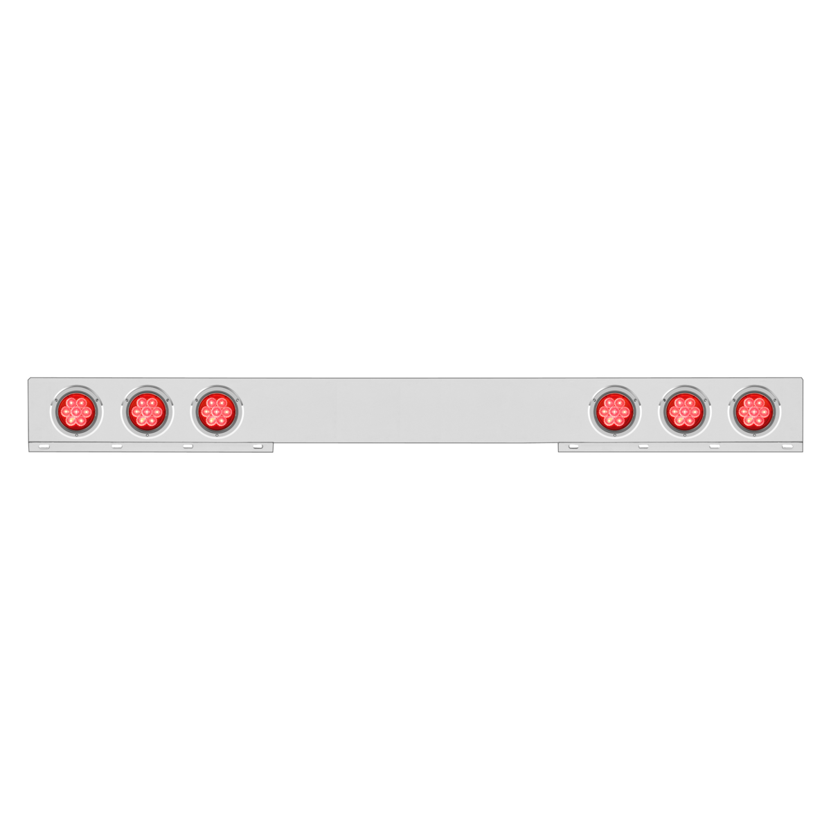 Chrome 1 Piece Rear Light Bar With Six 7 LED 4" Reflector Lights & Bezels - Red LED/Red Lens