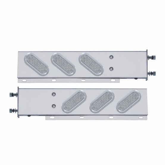 3-3/4" Bolt Pattern SS Spring Loaded Bar With 6" Oval 19 LED Lights & Bezel -Red LED/Clear Lens (Pai