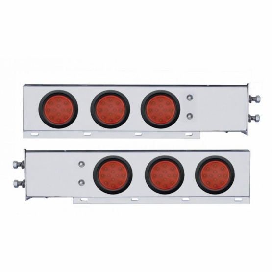 2-1/2" Bolt Pattern Chrome Spring Loaded Bar W/6X 12 LED 4" Reflector Lights -Red LED & Lens (Pair)