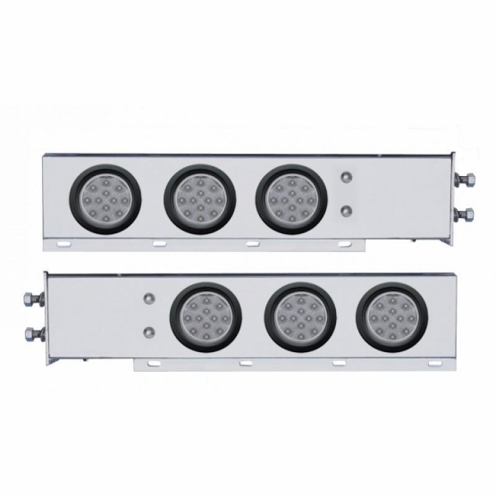 2-1/2" Bolt Pattern Chrome Spring Loaded Bar W/6X 12 LED 4" Reflector Lights -Red LED/Clear Lens (Pa