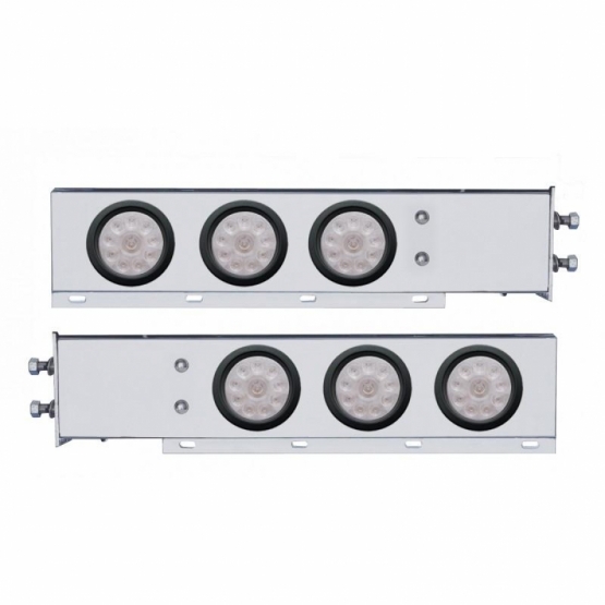 2-1/2" Bolt Pattern Chrome Spring Loaded Bar W/6X 4" 10 LED Lights -Red LED/Clear Lens (Pair)