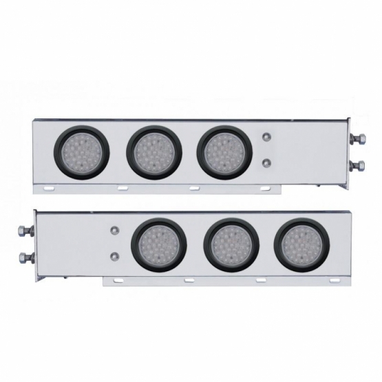 2-1/2" Bolt Pattern Chrome Spring Loaded Bar W/6X 36 LED 4" Lights -Red LED/Clear Lens (Pair)