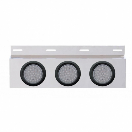 Stainless Top Mud Flap Plate With 3X 36 LED 4" Lights & Grommets - Red LED/Clear Lens (Each)