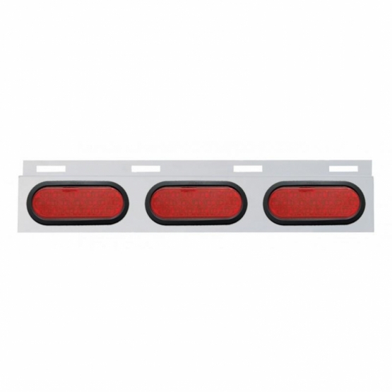 Stainless Top Mud Flap Plate With 3X 19 LED 6" Oval Lights & Grommets - Red LED/Red Lens (Each)