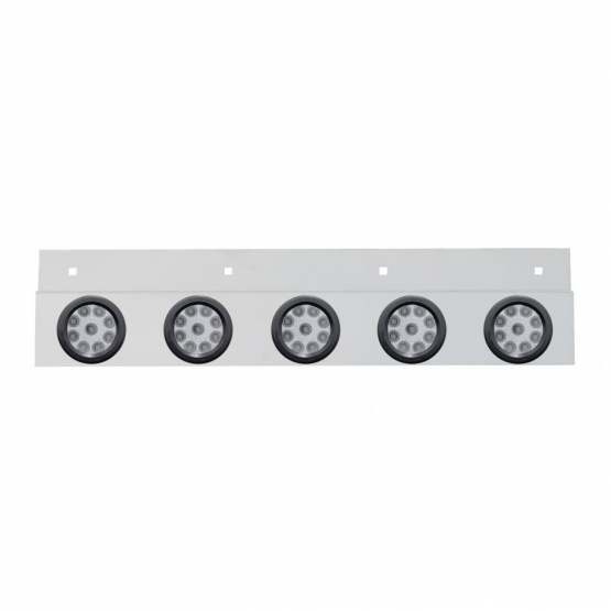 Stainless Top Mud Flap Plate With 5X 9 LED 2" Reflector Lights & Grommets - Red LED/Clear Lens (Each