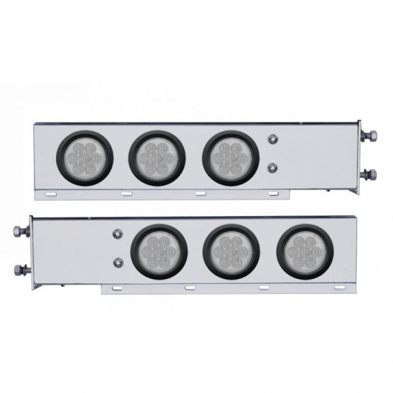 3-3/4" Bolt Pattern Chrome Spring Loaded Bar W/6X 4" 7 Red LED Lights - Clear Lens (Pair)