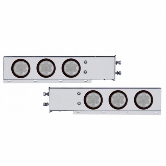 2-1/2" Bolt Pattern Chrome Spring Loaded Bar W/6X 4" 7 LED Lights -Red LED/Clear Lens (Pair)