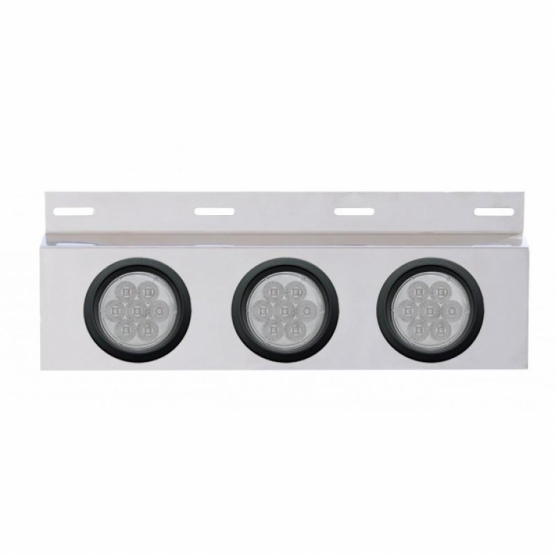 Stainless Top Mud Flap Plate With 3X 7 LED 4" Reflector Lights & Grommets - Red LED/Clear Lens (Each