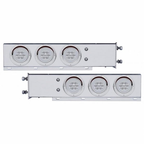 3-3/4" Bolt Pattern Deluxe SS Spring Loaded Bar W/6X 21 Red LED 4" GloLight & Visors -Clear Lens (Pa