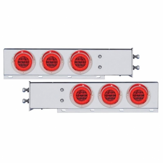 2-1/2" Bolt Pattern Chrome Spring Loaded Rear Bar W/6X 21 Red LED 4" GloLight & Visors-Red Lens (Pai
