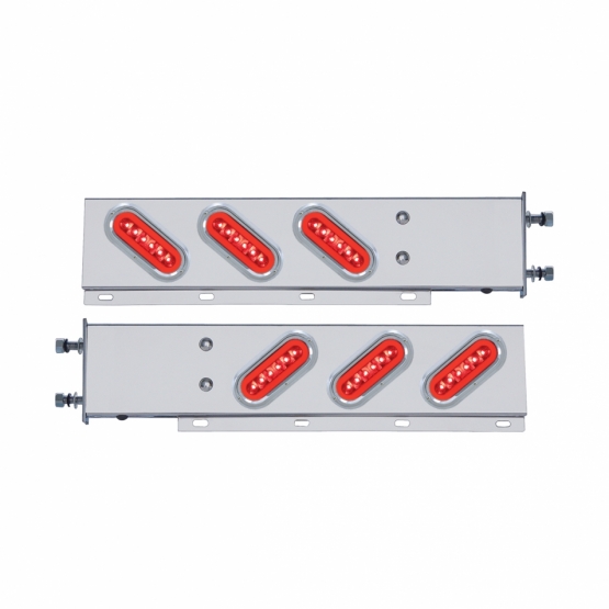 3-3/4" Bolt Pattern SS Spring Loaded Bar With 6X 22 Red LED 6" Oval GloLight & Visor -Red Lens (Pair