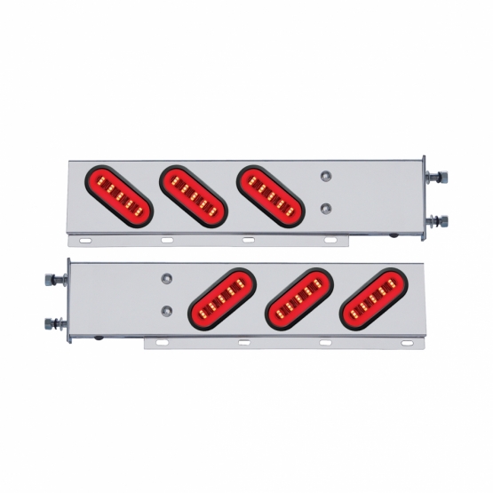 3-3/4" Bolt Pattern SS Spring Loaded Bar With 6X 22 Red LED 6" Oval GloLight & Grommet -Clear Lens (