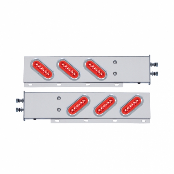 2-1/2" Bolt Pattern SS Spring Loaded Bar With 6X 22 Red LED 6" Oval GloLight & Visor -Red Lens (Pair