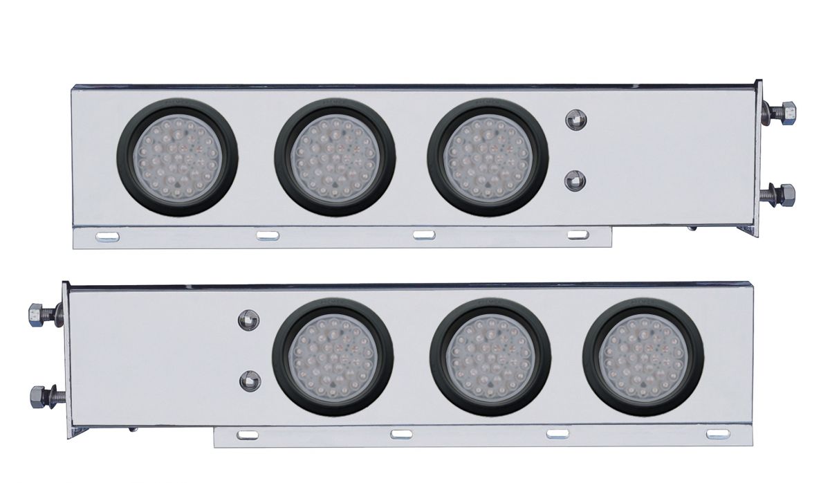 2-1/2" Bolt Pattern SS Spring Loaded Bar With 6X 36 LED 4" Lights -Red LED/Clear Lens (Pair)