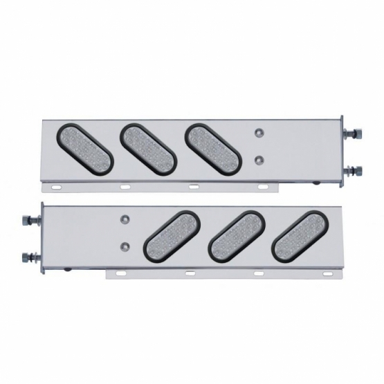 3-3/4" Bolt Pattern SS Spring Loaded Bar With 6" Oval 19 LED Lights -Red LED/Clear Lens (Pair)