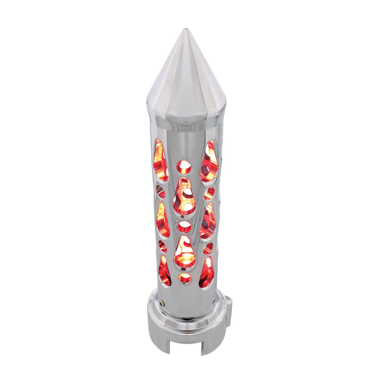 Brooklyn Style Spike Gearshift Knob With LED 13/15/18 Speed Adapter - Chrome/Red LED