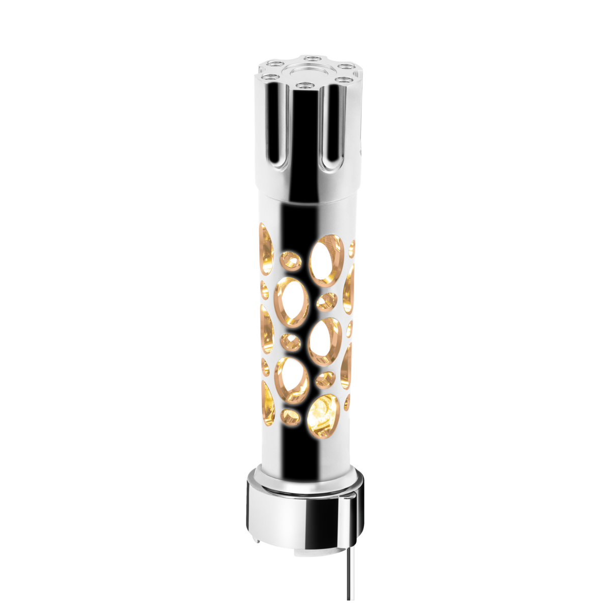 Austin Style Gun Cylinder Gearshift Knob With LED 9/10 Speed Adapter - Chrome/Amber LED