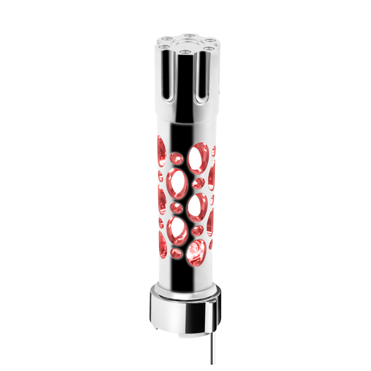 Austin Style Gun Cylinder Gearshift Knob With LED 9/10 Speed Adapter - Chrome/Red LED