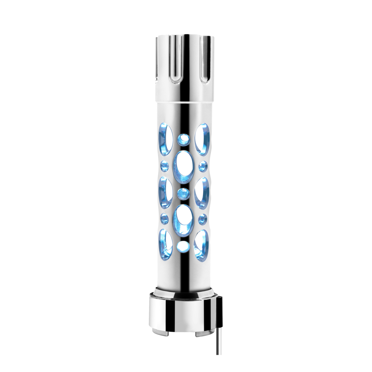 Austin Style Gun Cylinder Gearshift Knob With LED 9/10 Speed Adapter - Chrome/Blue LED