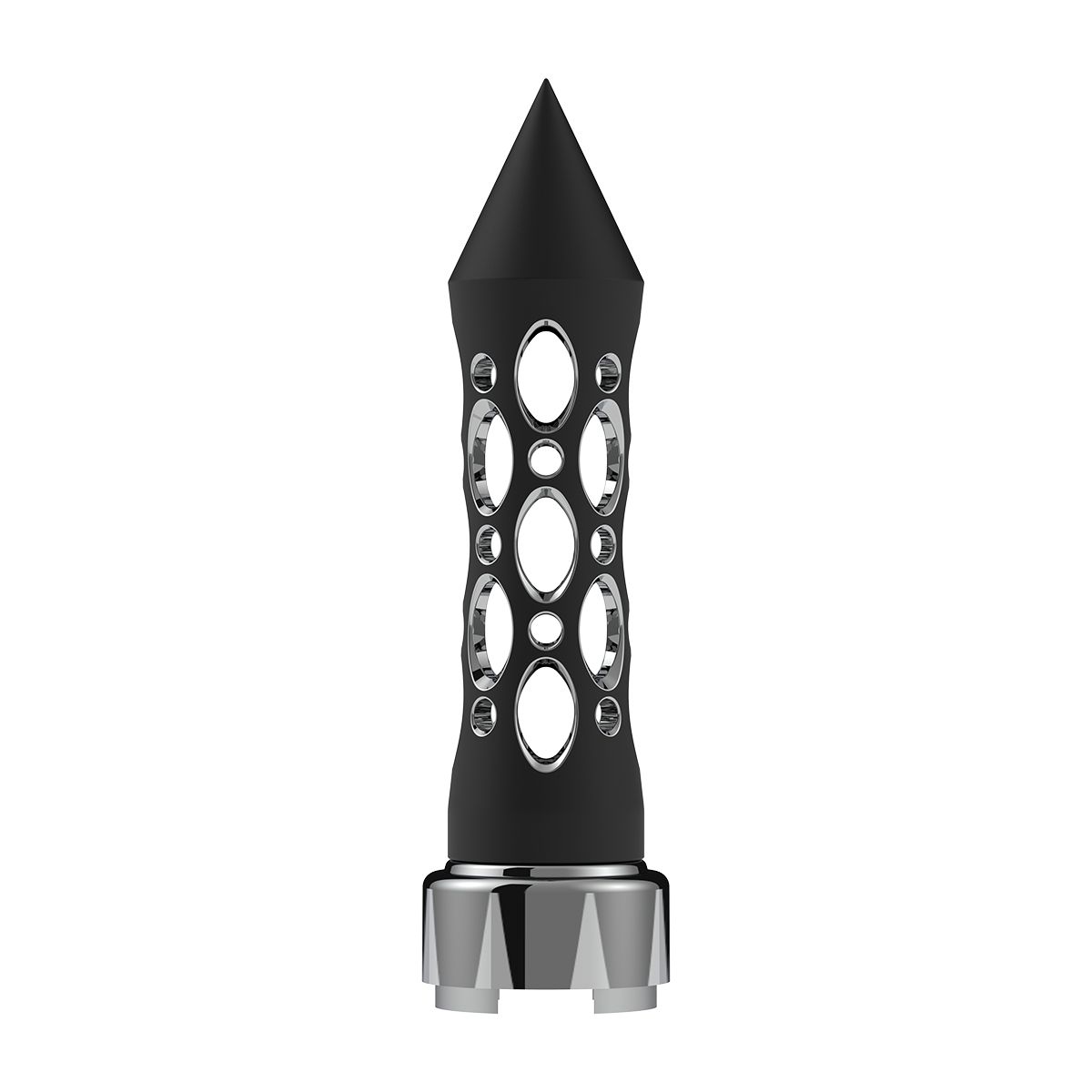 M30X3.5 Thread-On Daytona Style Spike Gearshift Knob With Chrome 9/10 Speed Adapter - Black/Vertical