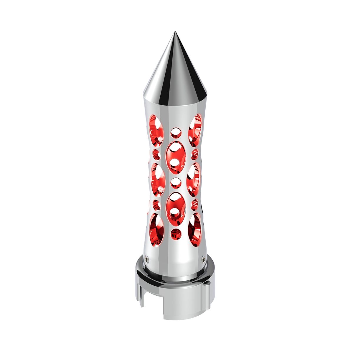 Thread-On Daytona Style Spike Gearshift Knob With LED 13/15/18 Speed Adapter - Chrome/Red LED