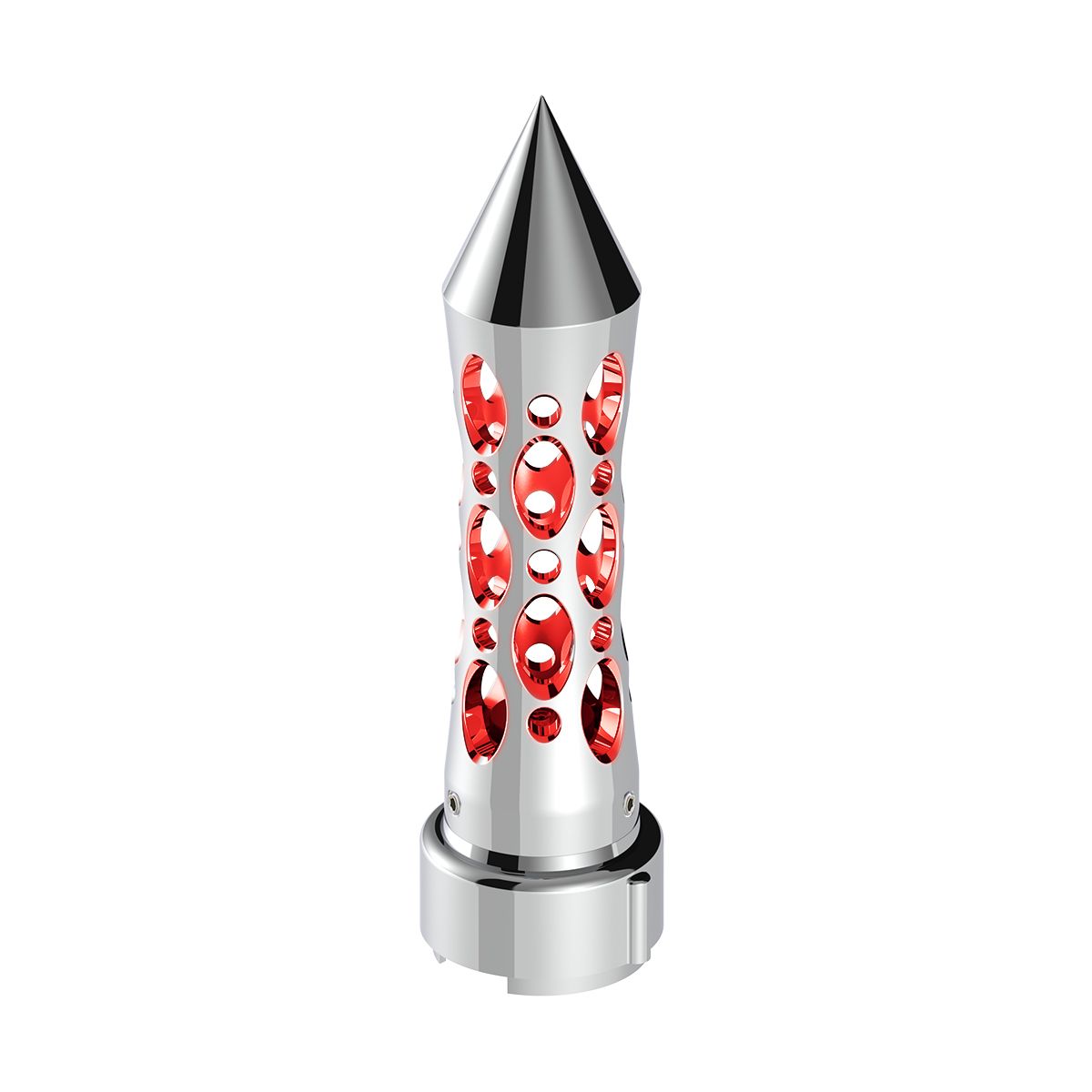 Thread-On Daytona Style Spike Gearshift Knob With LED 9/10 Speed Adapter - Chrome/Red LED