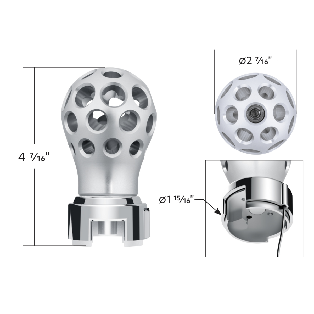 Thread-On Annodized Phoenix Ball Gearshift Knob With LED 13/15/18 Speed Adapter-White LED