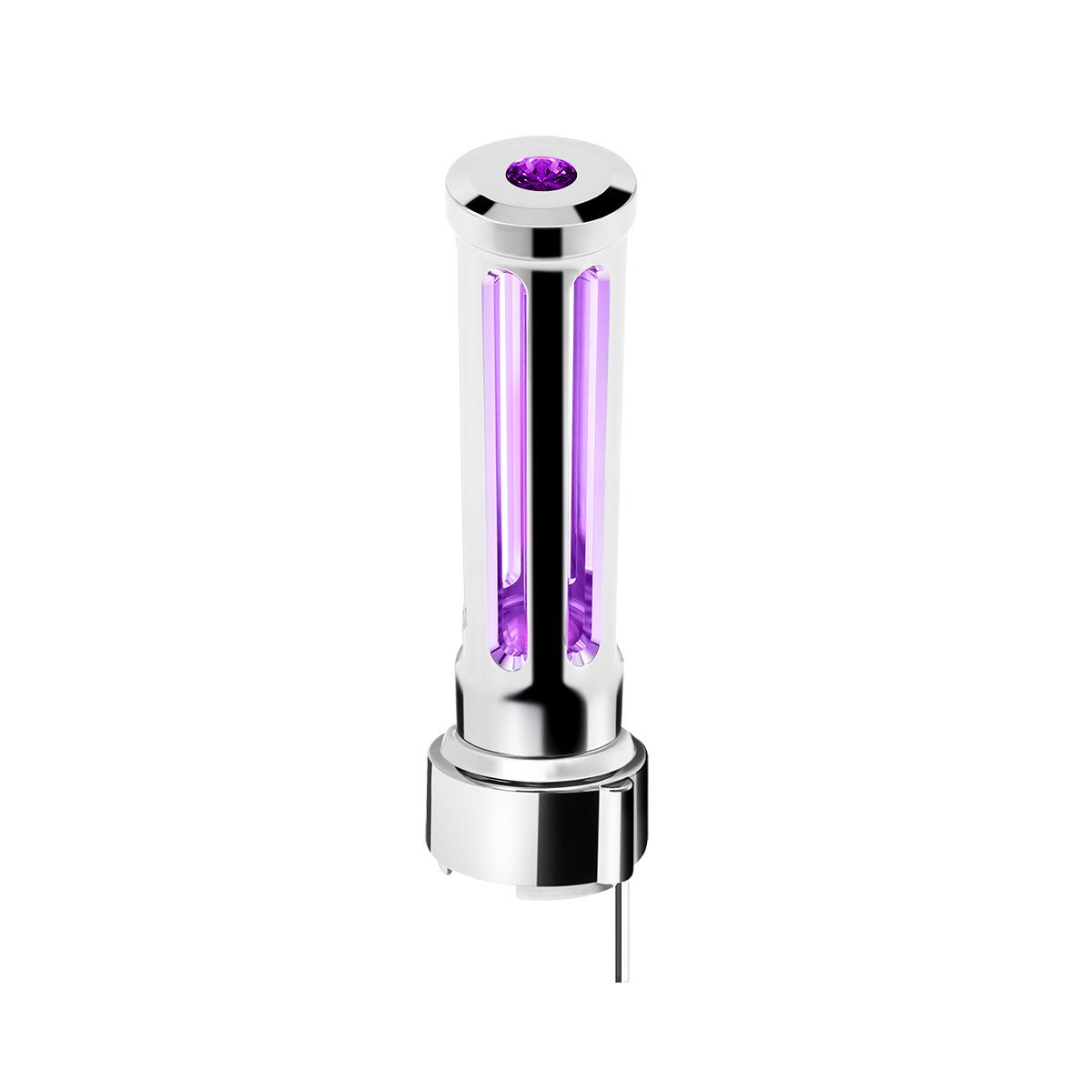 Thread-On Chrome Sonoma Style Gearshift Knob With LED 9/10 Speed Adapter-Purple Crystal/Purple LED