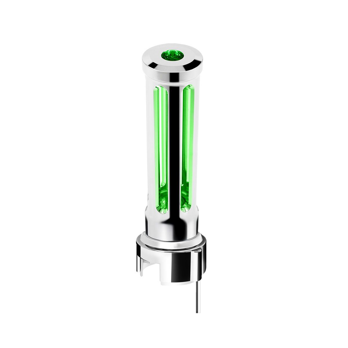 Thread-On Chrome Sonoma Style Gearshift Knob With LED 13/15/18 Speed Adapter-Dark Green Crystal/Gree