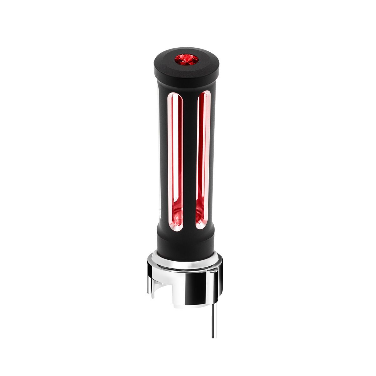 Thread-On Matte Black Sonoma Style Gearshift Knob With LED 13/15/18 Speed Adapter-Red Crystal/Red LE