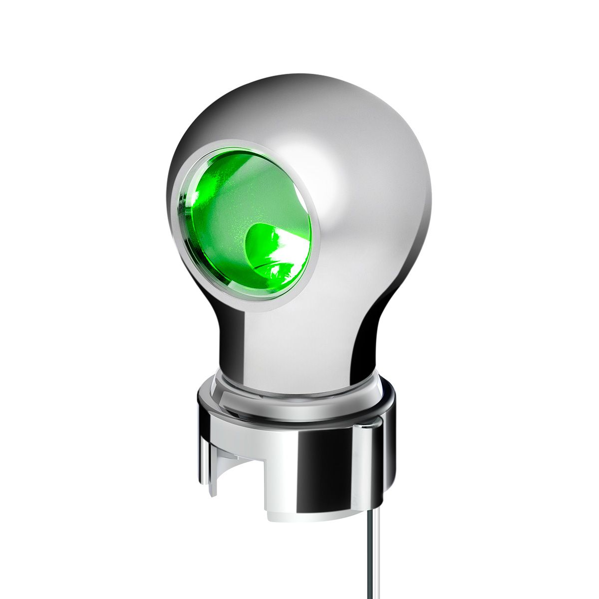 Thread-On Chrome Charlotte Style Gearshift Knob With LED 13/15/18 Speed Adapter-Green LED