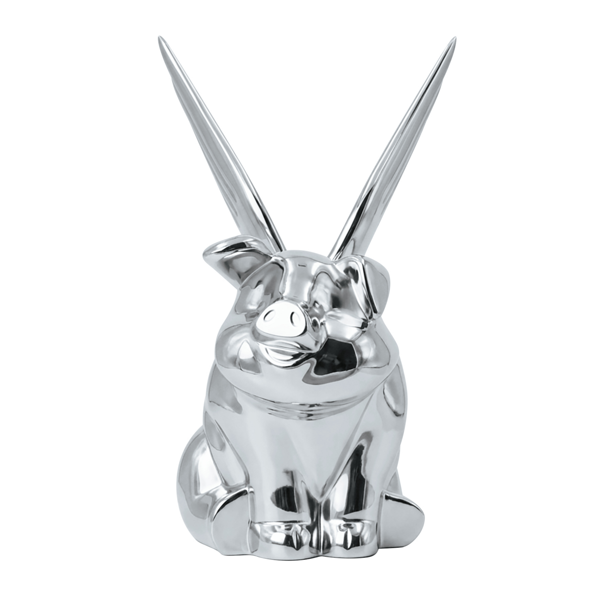 Die-Cast Sitting Pig With Wing Hood Ornament-Chrome